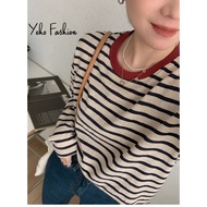 {Ready Stock} YOHO Long Sleeve T-shirt Real Shot Early Autumn Good Texture All-Match Classic Striped