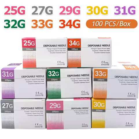 100Pcs 25G 27G 29G 34G 33G 32G 31G 30G Painless Small Superfine Beauty Needle Disposable Injection P