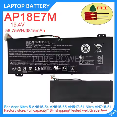 New Laptop Battery AP18E7M 15.4V 58.75WH 3815mAh High Quality For Acer Nitro 5 AN515-54 AN515-55 AN5