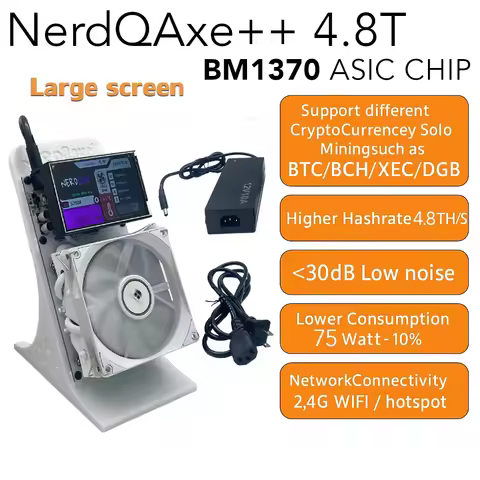 Free Shipping Bitaxe NerdQAxe++ 4.8T with Large screen 75W 2.4g WiFi BM1370 chips Bitcoin Miner Asic