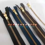Resleting Zipper YKK 40 cm Atau 16 inch Type Gigi Besi Gold Emas Model Set Buka - Lepas / Open - End Bolak Balik Harga Per Biji