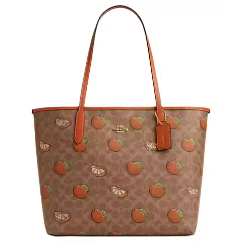 COACH City Coated Canvas Tote Bag, Shopping Bag, Shoulder Bag, Handbag Large Women's Gold With Bronz