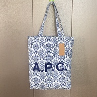 Apc Blue And White Porcelain Print A.P.C Denim Vertical Canvas Bag Shopping Bag Canvas Bag Shopping 