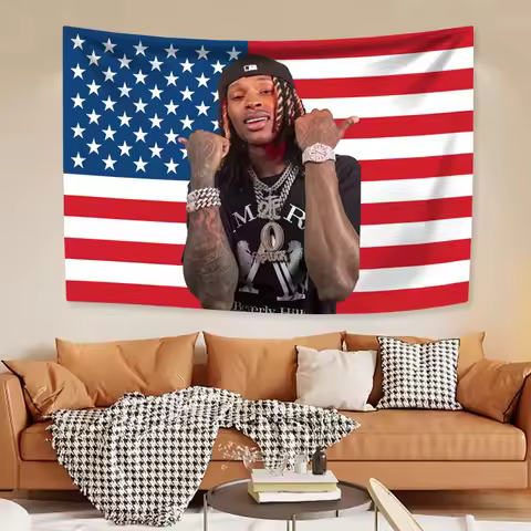 King Von US Flag Tapestry | Classic Rapper Wall Hanging Decor, Room Arrangement Backdrop, Birthday G