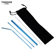 Tianshan 1 Set Drinking Straw Food Grade Corrosion Resistant Stainless Steel Rainbow Color Reusable Metal Straw for Home