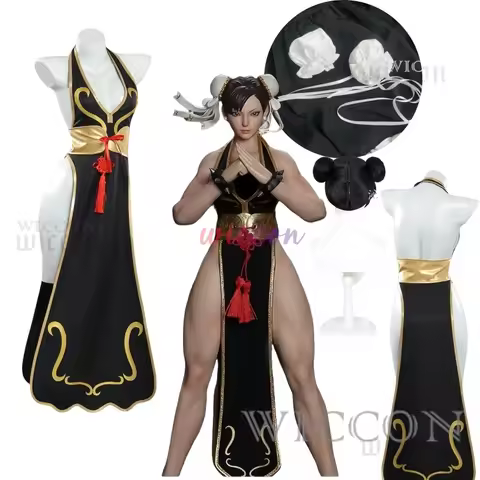 Chun Li Game Street Cosplay Costume Black Battle Dress Fighter Chinese Style Cheongsam Woman Adult W