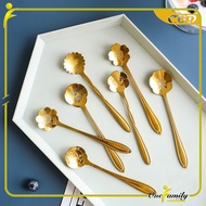 ONE-C766 Sendok Korea Teh Kopi Kecil Stainless Steel Motif Love Elegant Warna Gold / Sendok Bunga Emas Spoon Dessert Import