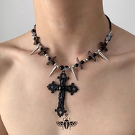 Dark Punk Rivet Cross Choker - Niche Edgy Hip - Hop Baddie Style