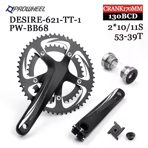 PROWHEEL Road Bike Hollow Double Sprockets Crankset 170mm 53-39T 50-34T Crank Chainring Bottom Brack