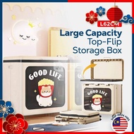THE L62cm Cute Top Flip Cover Storage Box Foldable Clothes Blanket Toy Storage Cabinet With Roller