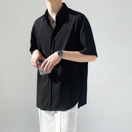 HOUCH COD Buttons Loose Plus Size Short Sleeve Men Casual Shirt 男生衣服 - Pure Color