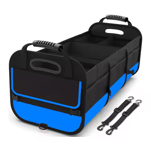 Universal Car Trunk Storage Box - 95L Large Capacity Storage with Non-Slip Bottom Strips and 2 Retra
