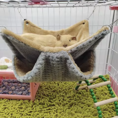 Solid Color Winter Pet Hammock Double Layer Thick Plush Hamster Hammock Chinchilla Guinea Pig Ferret