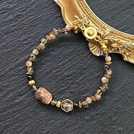 黑金骨幹 白水晶 黑髮晶 黑曜石 黑金骨幹貔貅 編織感黃銅手鍊