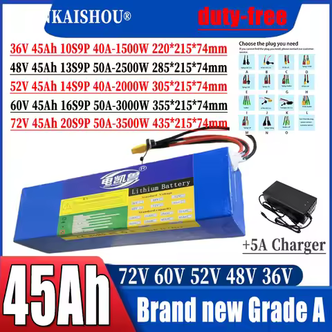 21700 battery pack 36V 48V 52V 60V 72V 45AH Lithium battery 1500W-3500W High Power BMS Applicable to