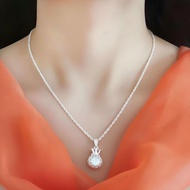 999 Sterling Silver Necklace Clavicle Chain Lucky Bag Hollow Silver Necklace Ladies Style