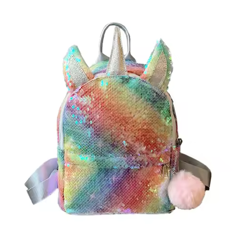 Stylish Unicorn Sequins Backpack Fashion Portable Shoulder Bag School Storage Bag Colourful Shining 