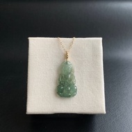 天然緬甸玉翡翠 冰種油青 座蓮寶瓶觀音玉墜 14kgf注金項鍊