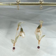 【雪花蓮x石榴石 - 水晶花耳環】一月生日花 生日石 花言日和