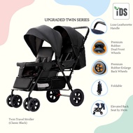 [iDS] New! Reclining Twin Stroller Double Stroller Dual Stroller Front &amp; Back Easy Foldable Big Lockable Wheels