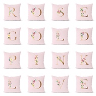 [Single Side] 26 Pink Rose Gold Letter A-Z Pattern Pillow Case 45cm x 45cm Short Plush Cushion Cover