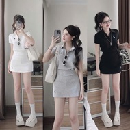 Polo shirt Set with horse embroidered skirt, horse embroidered T-shirt. Horse polo shirt and skirt S