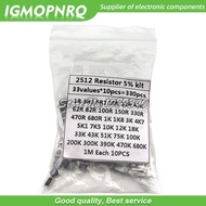 330PCS/lot 1 ohm-1M ohm Electronic Resistors 5% 2512 SMD Resistor Assorted kit set 10R 47R 100R 10K 