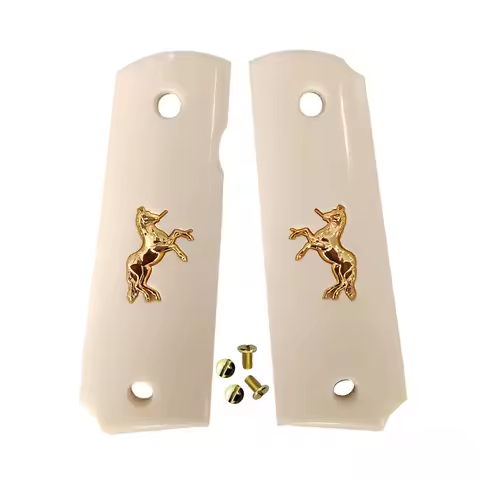 1911 Grips Full Size,Bonded Ivory with Gold Horse,Fits Colt,Kimber,Springfield,Remington,Rock Island