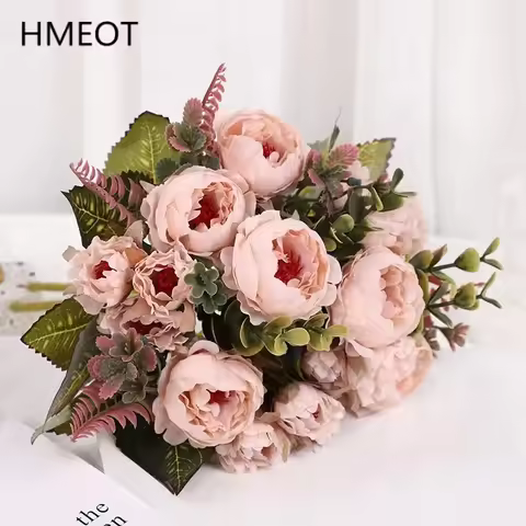 Peony Silk Artificial Flower Bunch Wedding Bride Buquet Rose Floral Arrangement Accessories Home Tab