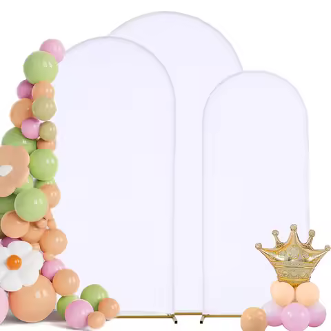 Wedding Arch Cover for Arch 7.2FT, 6.6FT,5.9FT Round Top Arch Covers Set of 3 Spandex Fitted White W
