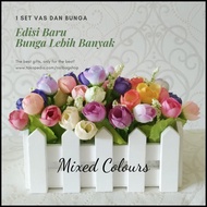 MAWAR 5L9P Shabby Fake Plastic Rose Wood Fence Pot Vase Decorative Flower Set - Pink F440