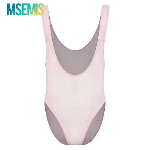 Mens Bulge Pouch Slim Mankini Jumpsuit Sheer One-piece Bodysuit Underwear Showing Chest Muscle High-