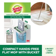 Scotch Brite Compact Hands-Free Flat Mop with Bucket (1 Bucket + 1 Mop + 1 Refill)