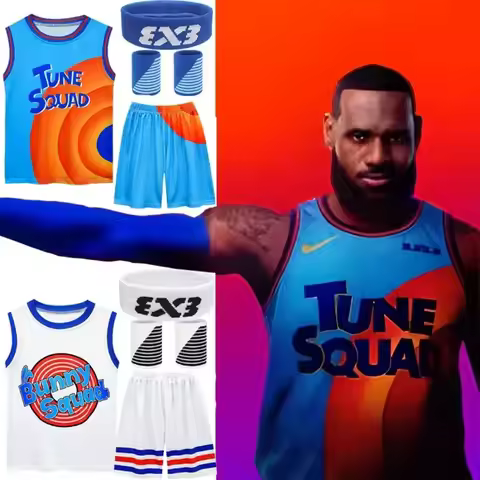Kids Tune Squad Space Jam 2 Basketball Jersey Set - Cosplay Costume Vest Shorts Sports Uniform Track