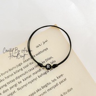 Black Round Initial Bracelet Initial Rope Bracelet/ Flat Round Initial Bracelet/