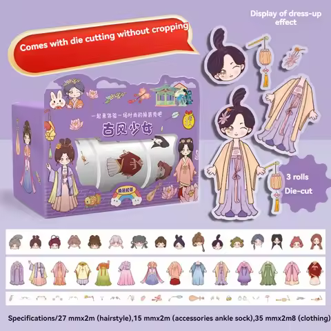 Cute Princess Dress Up Sticker Girl Cartoon Washi Tape Set Handbook Character Clothes Decoration Sti
