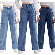 [premium quality] woman cargo acid wash six pocket kain denim ready stock