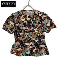 Bacca 多色花卉圖案棉質打字機泡泡袖短版上衣，36 碼（二手）