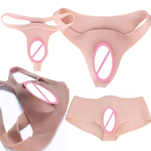 FAAK Nude Silicone Fake Vaginal Realistic Panties Underwear Hiding Gaff Strapon Pussy Pad for Cospla