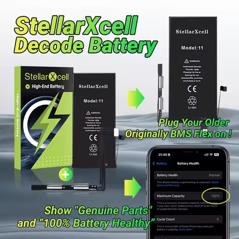 StellarXcell-Decode Battery for iPhone, OEM TI Battery, iPhone 11 ProMax 12,13mini 14Pro 15Plus 100%