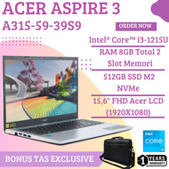 LAPTOP ACER ASPIRE 3 A315-59-39S9 i3 GEN 12 RAM 8GB SSD 512GB 15.6"FHD WIFI6 WINDOWS 11