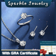 Sparkle Jewelry Classic 6 Claw Jewelry Set(Ring + Necklace + Earrings)/925 Silver Original Italy Legit/Wedding Ring 18k Pure Gold Pawnable/Moissanite Earrings With Gra Certificate/Necklace Fashion For Women Aesthetic/100% Pass Diamond Test/Engagement Ring