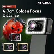 APEXEL 100mm Macro Lens Kit, Phone Lens With LED Fill Light, Macro Lens For Smartphones-2700~6500K,3