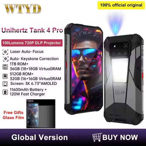 Unihertz Tank 4 pro Projector Rugged Phone 18GB+1TB/16GB+512GB Night Vision 6.73'' Dimensity 8300 11