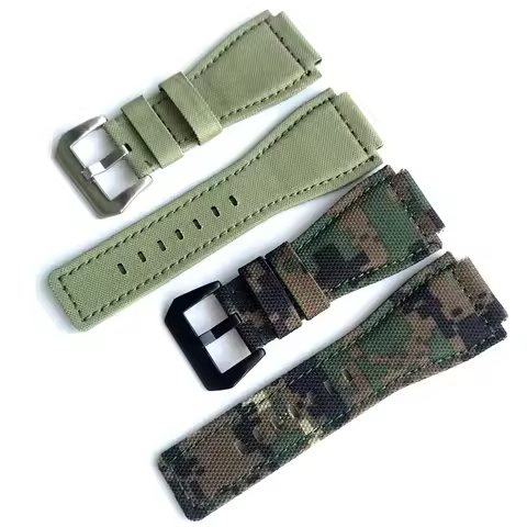 Camouflage Army Green Canvas Nylon Leather Strap 34mm*24mm Fits For Bell&Ross Wach Band BR01 BR03 Me
