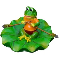 Floating Frog on Lotus Leaf Figurine for Pond Decor, Funny Lotus Leaf with Frog Figure, Boating Frog