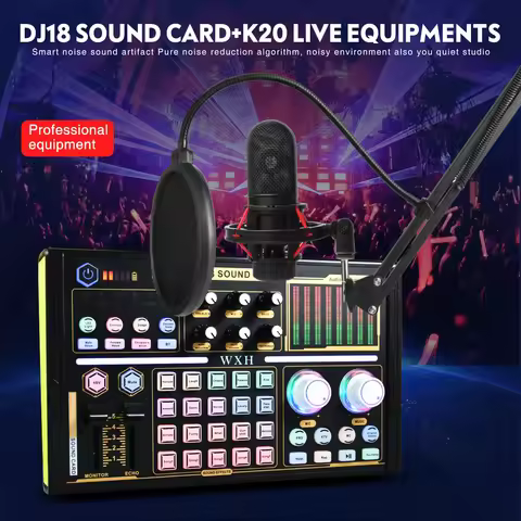 DJ18 Sound Card Studio Record Professional Mixer Singing Noise Reduction Microphone Voice BM800 Live