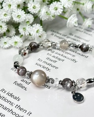 女神氣質柔美月光珍珠手鍊 - 醫療鋼/月光石/黑金超七/星輝骨幹