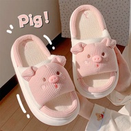 indoor slipper slipper woman slipper Jalur nipis comel piggy linen selipar wanita empat musim najis 