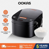 OOKAS 6L Big Rice Cooker Black Smart Screen Multifunction periuk nasi elektrik Non-Stick Pot For 3-1